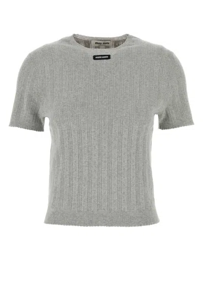Miu Miu Grey Cotton Sweater In Gray
