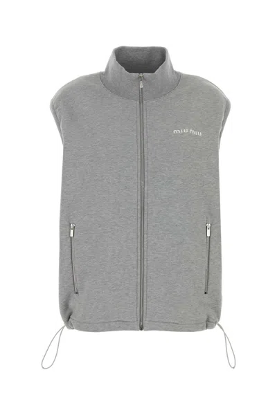 Miu Miu Grey Cotton Sweatshirt In Gray