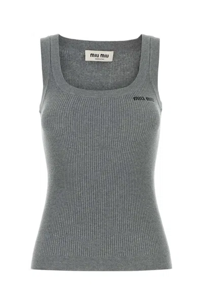 Miu Miu Grey Cotton Tank Top In Black