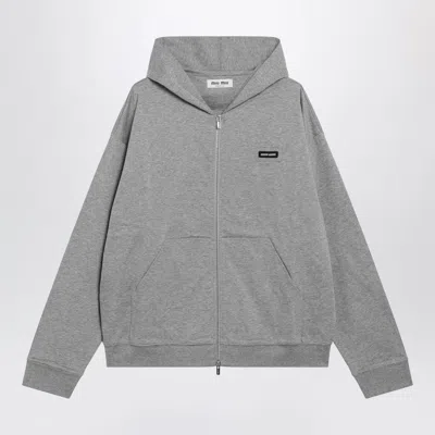 Miu Miu Grey Cotton Zipup Sweatshirt In Gray