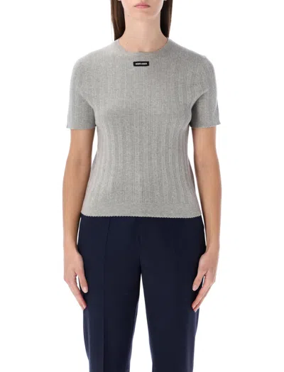 Miu Miu Knitwear Crew Neck Ribbed Texture Short Sleeves In Gray