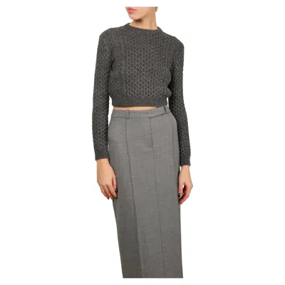 Pre-owned Miu Miu Grey Cropped Crop Cable Knit Knitted Crew Neck Wool Jumper Dress Sweater In Gray