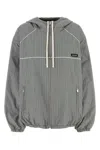 Miu Miu Embroidered Tech Fabric Jacket In Gray