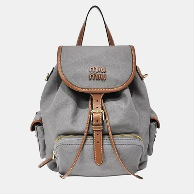 Pre-owned Miu Miu Grey Fabric Canvas Backpack Medium In Gray