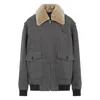 Miu Miu Grey Shearling-collared Jacket With Classic Check Pattern In Gray