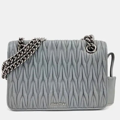 Pre-owned Miu Miu Grey Leather Matrasse Shoulder Bag In Gray