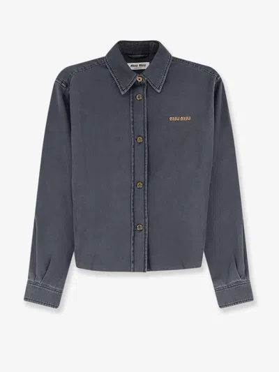 Miu Miu Grey Light Denim Shirt In Gray