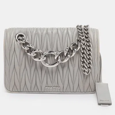 Pre-owned Miu Miu Grey Matelasse Leather Club Shoulder Bag In Gray