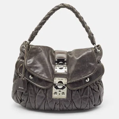 Pre-owned Miu Miu Grey Matelassé Leather Coffer Bag