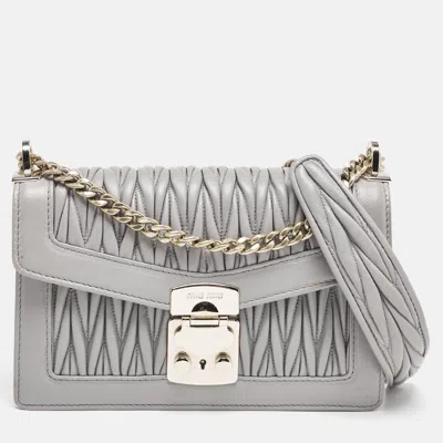 Pre-owned Miu Miu Grey Matelassé Leather Confidential Crossbody Bag