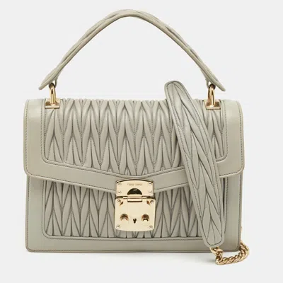 Pre-owned Miu Miu Grey Matelasse Leather Top Handle Bag