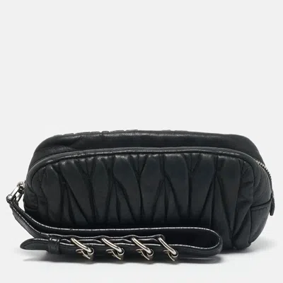 Pre-owned Miu Miu Grey Matelasse Leather Wristlet Clutch