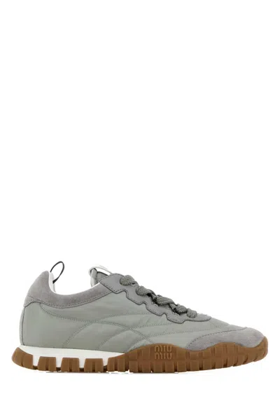 Miu Miu Grey Re-nylon And Suede Sneakers In Gray