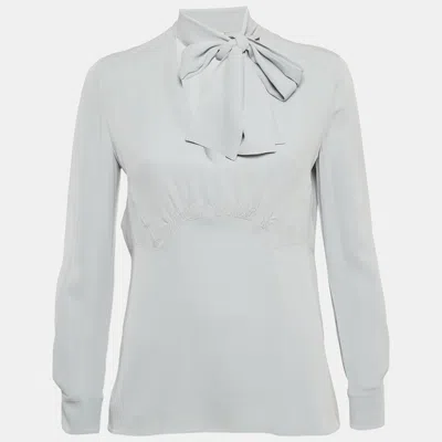 Pre-owned Miu Miu Grey Silk Neck Tie Detil Top S