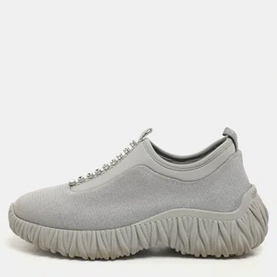 Pre-owned Miu Miu Grey Stretch Knit Crystal-embellished Slip-on Sneakers 36.5