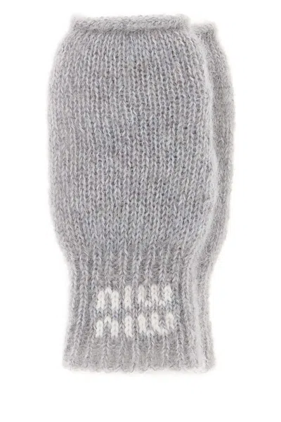Miu Miu Grey Stretch Mohair Blend Gloves In Gray