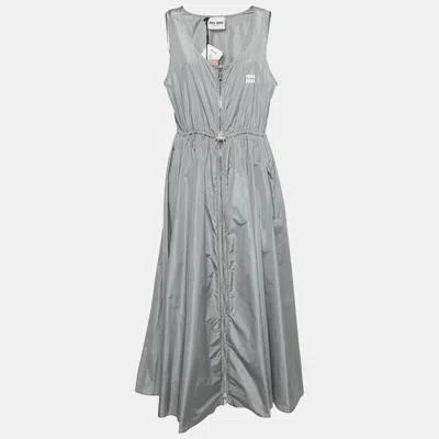 Pre-owned Miu Miu Grey Synthetic Zip-up Sleeveless Midi Dress M