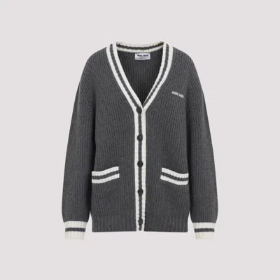 Miu Miu Grey V-neck Cashmere Cardigan