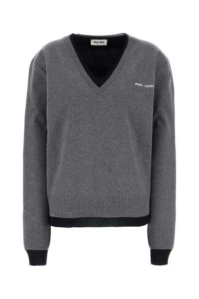 MIU MIU GREY V-NECK SWEATER