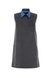 Miu Miu Velour Mini Dress With Sleeveless Contrast Collar In Gray