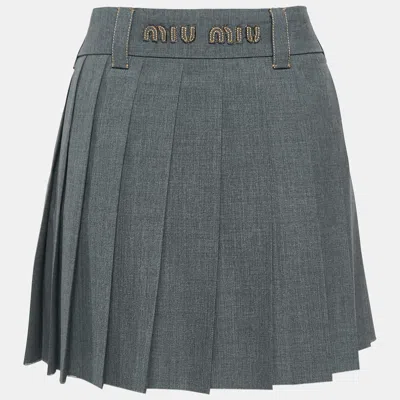 Pre-owned Miu Miu Grey Virgin Wool Pleated Mini Skirt M In Multicolor