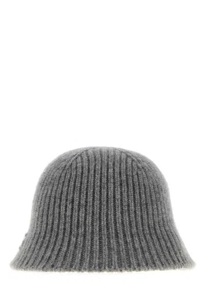Miu Miu Grey Wool Blend Bucket Hat In Gray