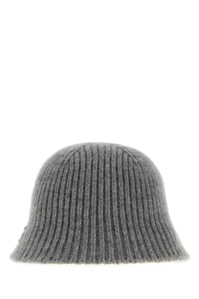 Miu Miu Grey Wool Blend Bucket Hat In Gray