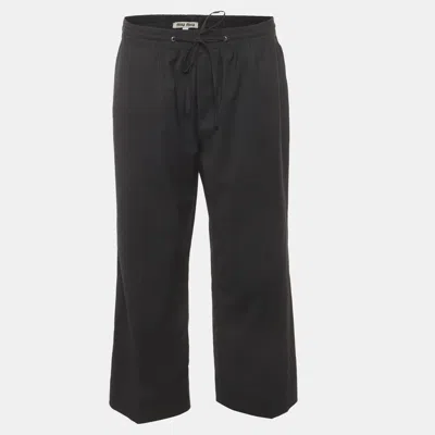 Pre-owned Miu Miu Grey Wool Blend Drawstring Straight Fit Trousers M