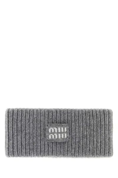 Miu Miu Grey Wool Blend Headband In Gray