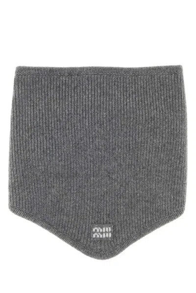 Miu Miu Grey Wool Blend Scarf In Gray