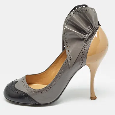 Pre-owned Miu Miu Grey/black Brogue Leather Pumps Size 35