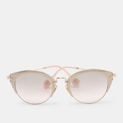 Pre-owned Miu Miu Grey/gold Smu53r Round Sunglasses In Gray