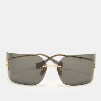 Pre-owned Miu Miu Grey/gold Tone Smu54y Aube Rectangle Sunglasses