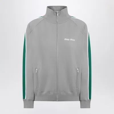 Miu Miu Grey/green Zip Sweatshirt In Technical Knit In Gray
