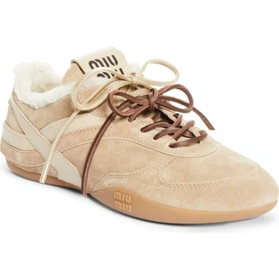 Miu Miu Gymnasium Genuine Shearling Lined Sneaker In Animal Print