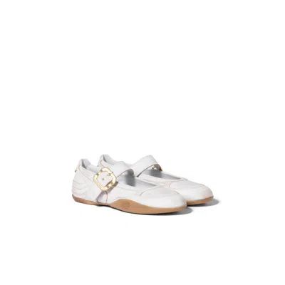 Miu Miu Gymnasium Leather Ballerinas With Strap And Buckle In White