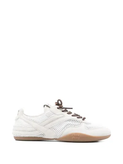 Miu Miu Gymnasium Leather Sneakers With Strap And Buckle In White