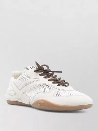 Miu Miu Gymnasium Mesh Suede Sneakers Rubber Sole In White