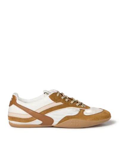 Miu Miu Gymnasium Sneakers In Technical Fabric And Suede In Neutral