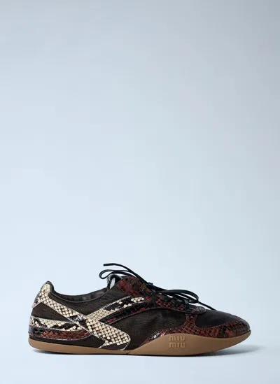 Miu Miu Fabric And Leather Sneakers With Snakeskin Pattern In Multi