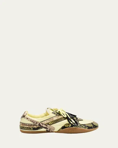 MIU MIU GYMNASIUM TECHNICAL FABRIC AND PYTHON LOW-TOP SNEAKERS