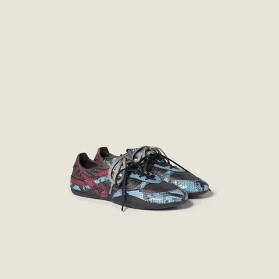 Miu Miu Gymnasium Technical Fabric And Python-print Ayers Leather Sneakers In Blue