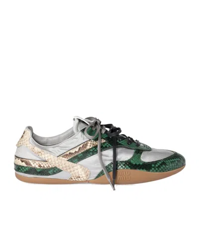 Miu Miu Gymnasium Technical Fabric And Python-print Ayers Leather Sneakers In Multi