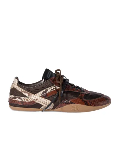MIU MIU GYMNASIUM TECHNICAL FABRIC AND PYTHON-PRINT AYERS LEATHER SNEAKERS