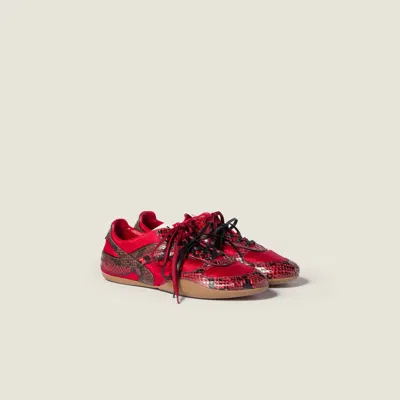 Miu Miu Gymnasium Technical Fabric And Python-print Ayers Leather Sneakers In Red