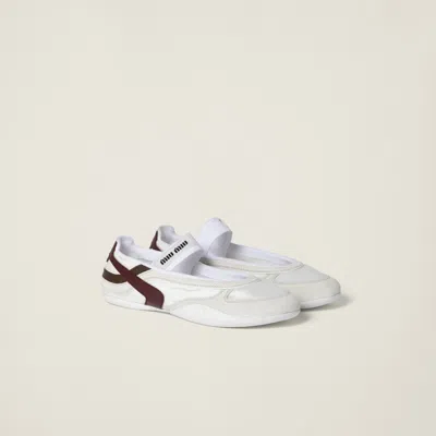 Miu Miu Fabric And Suede Gymnasium Ballet Flats In White