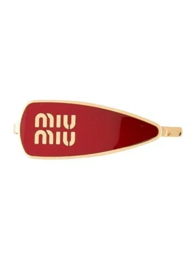 Pre-owned Miu Miu Hair Clip In Gold/red