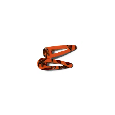 Miu Miu Hair Clips With Logo In Copper/orange