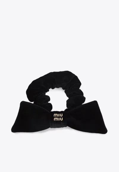 Miu Miu Hair Scrunchie With Branded-bow In Black