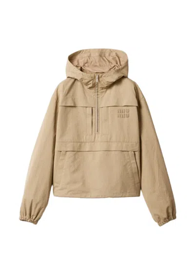 Miu Miu Half-zip Oversized Jacket In Brown